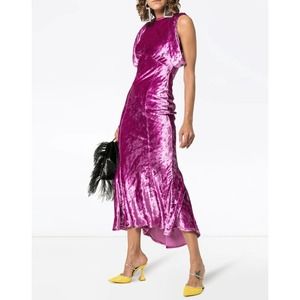 ATTICO Asymmetric Draped Crushed Velvet Evening Gown Dress Mauve Sz 38
